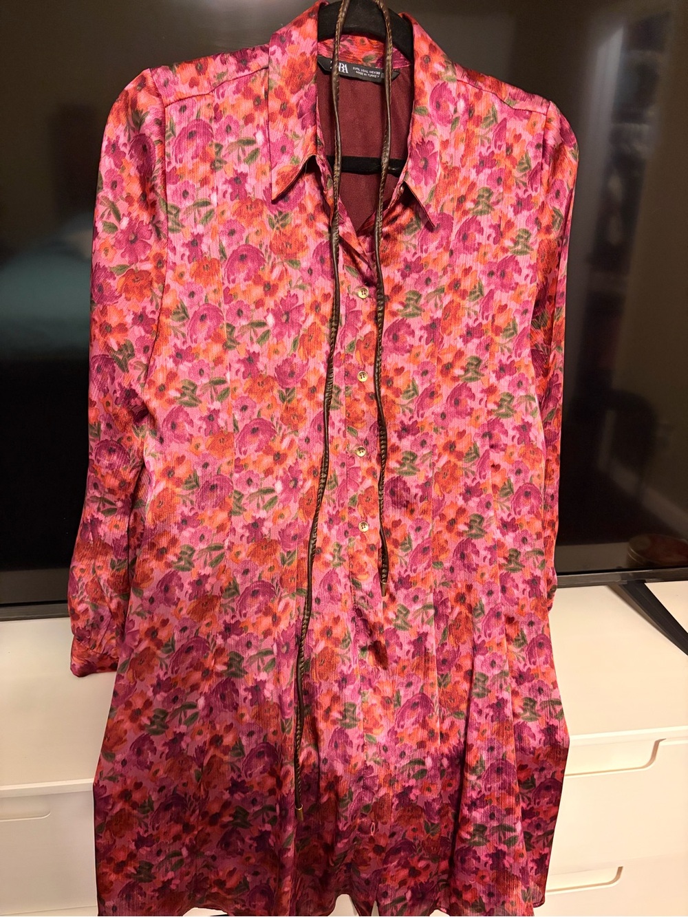 Zara Pink and Orange Floral Button-Front Blouse